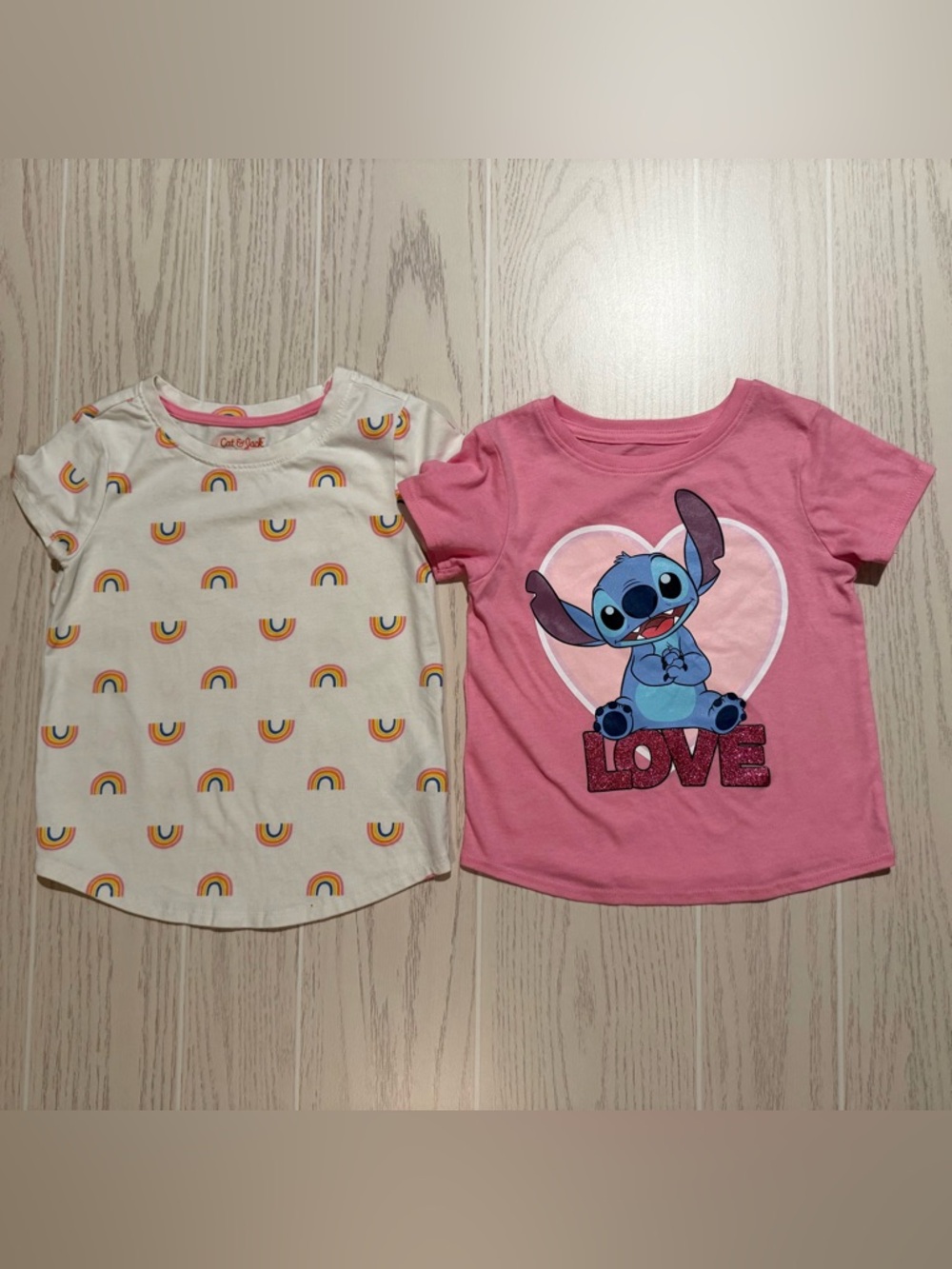 Disney Stitch‎ & Cat & Jack Tee Bundle Girls 4T Rainbow Graphic